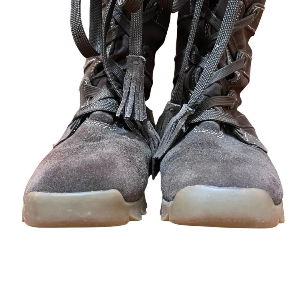 ZeroXposur Brown Suede Winter Boots Fur-Trimmed Tassel Tie Tall Warm